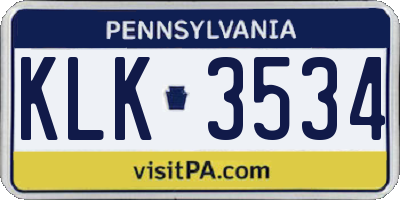 PA license plate KLK3534