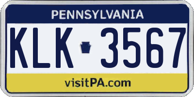 PA license plate KLK3567
