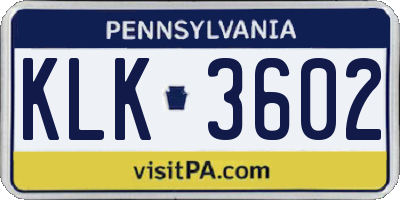 PA license plate KLK3602