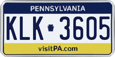 PA license plate KLK3605