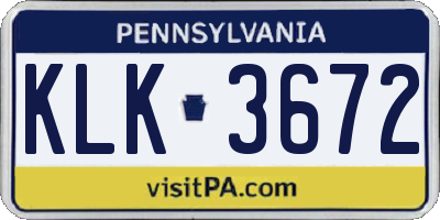 PA license plate KLK3672