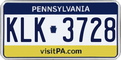 PA license plate KLK3728