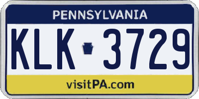 PA license plate KLK3729