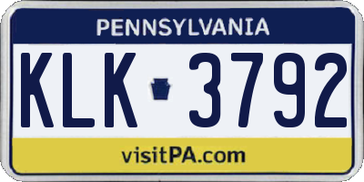 PA license plate KLK3792