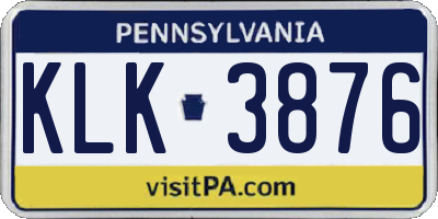 PA license plate KLK3876