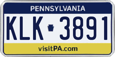 PA license plate KLK3891