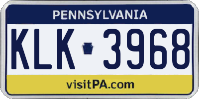 PA license plate KLK3968