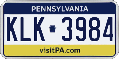 PA license plate KLK3984
