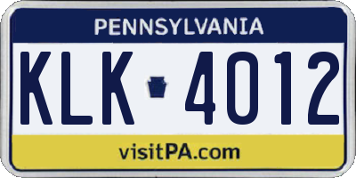 PA license plate KLK4012