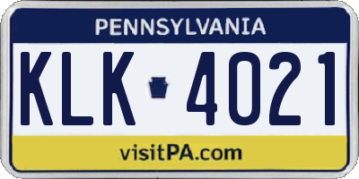 PA license plate KLK4021