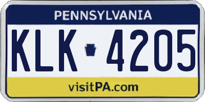 PA license plate KLK4205