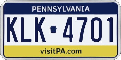 PA license plate KLK4701