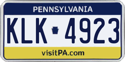 PA license plate KLK4923