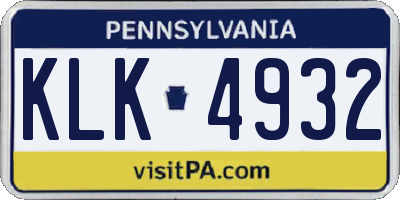 PA license plate KLK4932