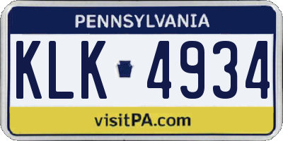 PA license plate KLK4934