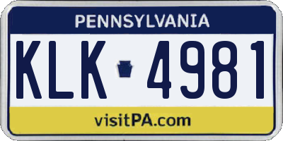 PA license plate KLK4981
