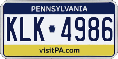PA license plate KLK4986
