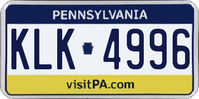 PA license plate KLK4996
