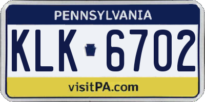 PA license plate KLK6702