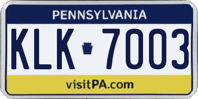 PA license plate KLK7003