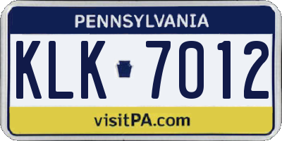 PA license plate KLK7012