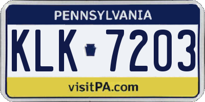 PA license plate KLK7203