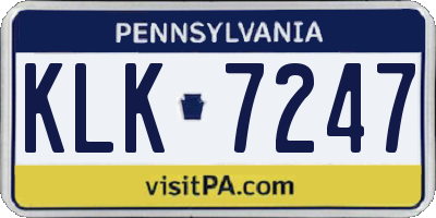 PA license plate KLK7247