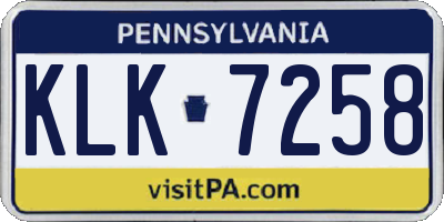 PA license plate KLK7258