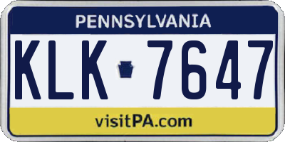 PA license plate KLK7647