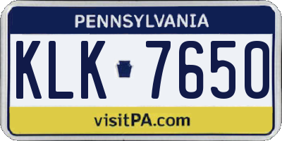 PA license plate KLK7650