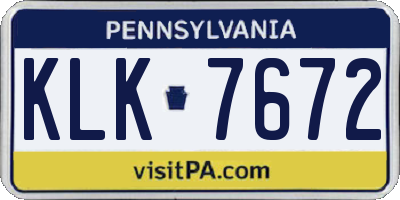 PA license plate KLK7672