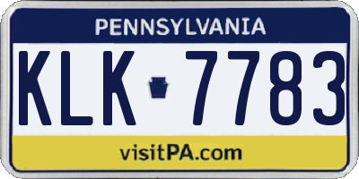 PA license plate KLK7783