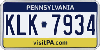 PA license plate KLK7934