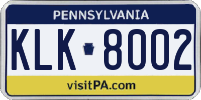 PA license plate KLK8002