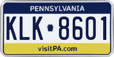 PA license plate KLK8601