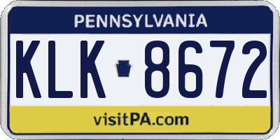 PA license plate KLK8672