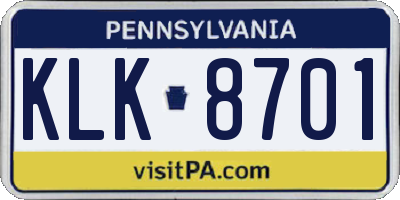 PA license plate KLK8701