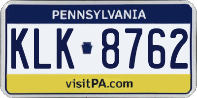 PA license plate KLK8762