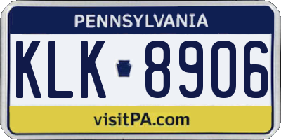 PA license plate KLK8906