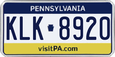 PA license plate KLK8920