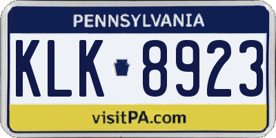 PA license plate KLK8923