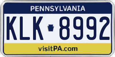 PA license plate KLK8992