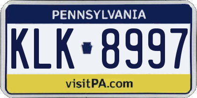 PA license plate KLK8997