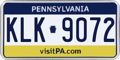 PA license plate KLK9072