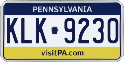 PA license plate KLK9230