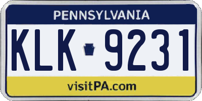 PA license plate KLK9231