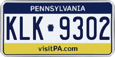 PA license plate KLK9302