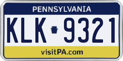 PA license plate KLK9321