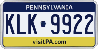 PA license plate KLK9922
