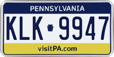 PA license plate KLK9947